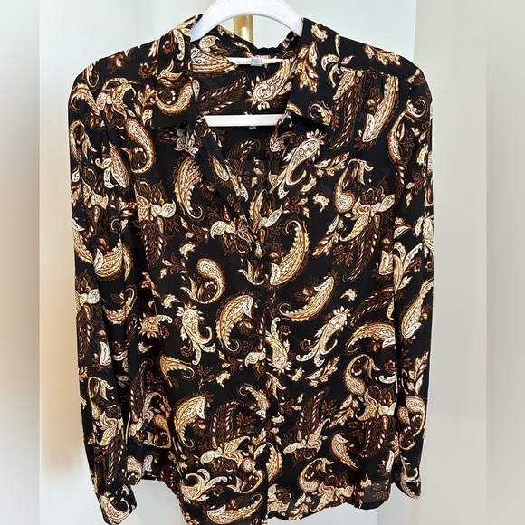 ❤️ Cleo Black and Brown Paisley Blouse Medium NWOT - Picture 1 of 6